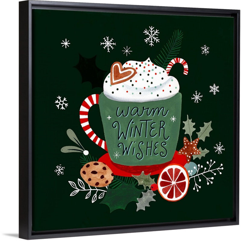Reproduction d’art textuel sur toile, "Christmas comforts II" par Victoria Borges, Cadre noir, H 14 po x l 14 po x P 1,75 po