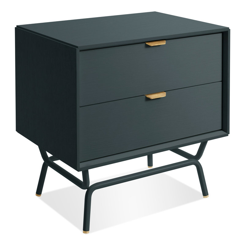 Table de chevet 2 tiroirs Dang, Bleu marine / vert