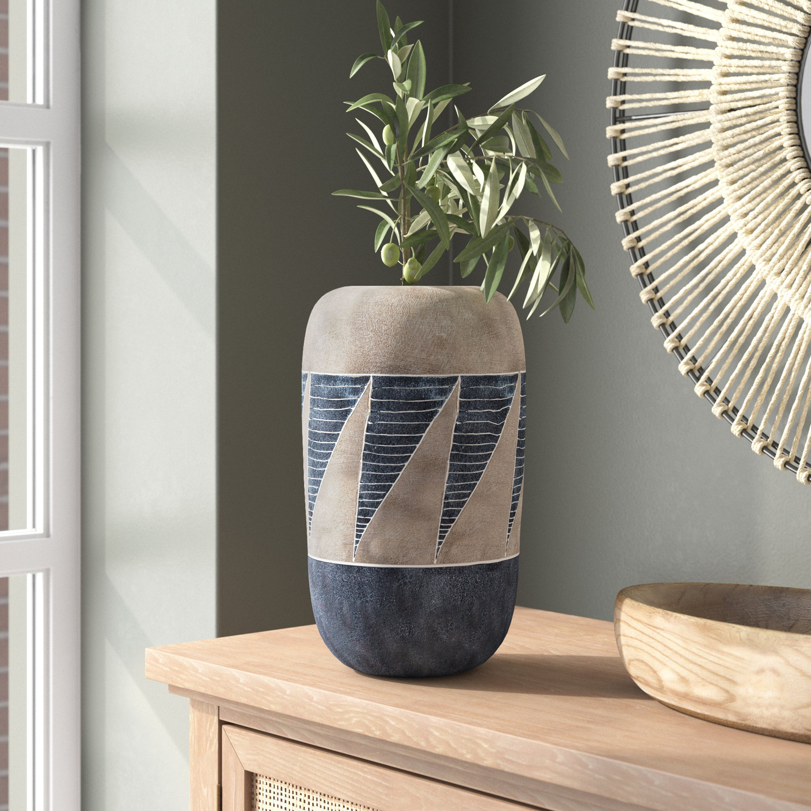 Wells Ceramic Table Vase, Beige/Dark Gray