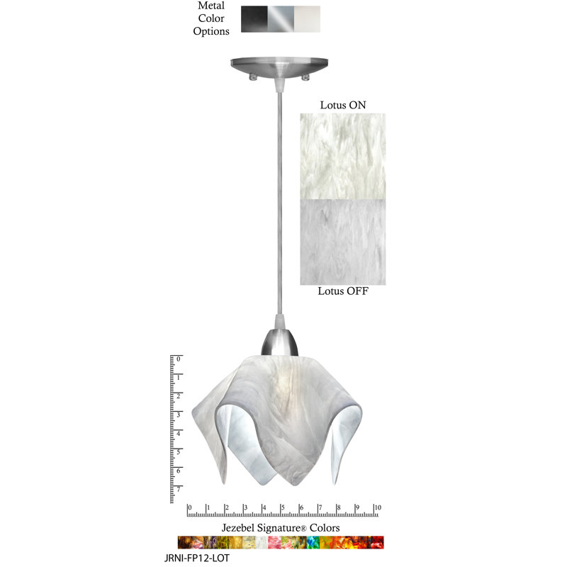 Amergin Flame Handcrafted Glass 1-Light Pendant, Small, Nickel, Lotus