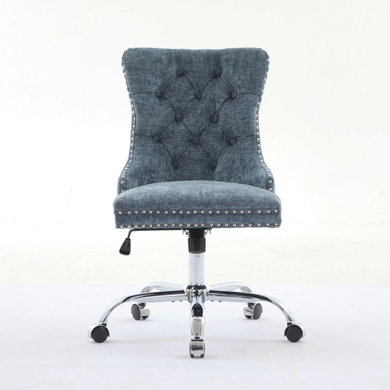 Office Chair,Modern Chenille Upholstered Tufted Button Home Office Chair With Chrome Metal Base,Adjustable Desk Chair Swivel Office Chair