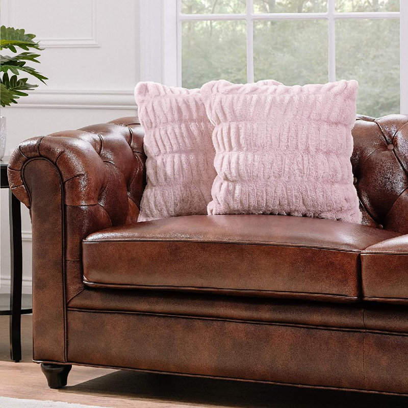 Chanasya 2-Piece Ruched Royal Faux Fur Pillow Cover Set, Rose