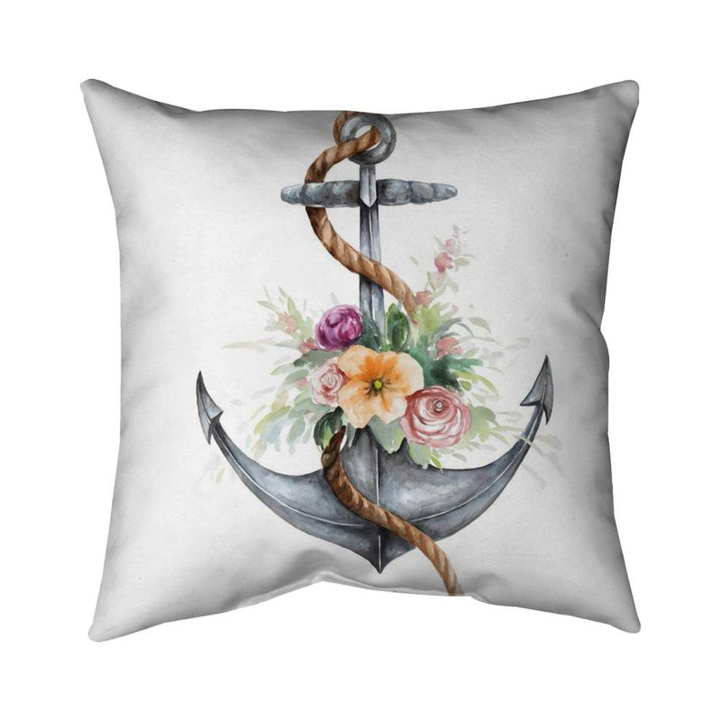 Boat anchor with flowers - 18"x18" Throw pillow cover - Poly twill - Print on demand, 18" x 18"