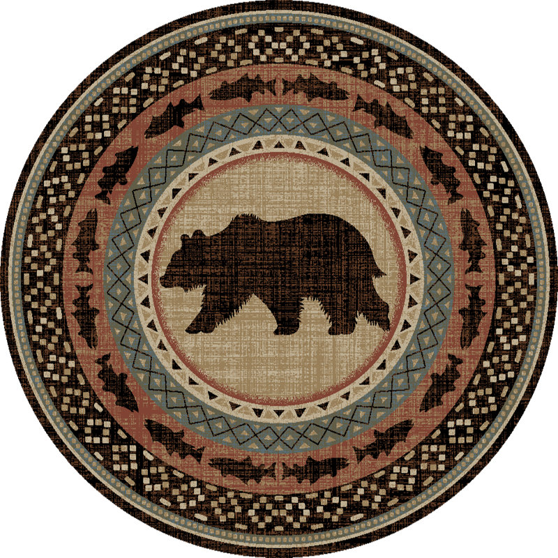 Tapis rouge / noir / beige Ila Bear, Rond 5 pi 3 po