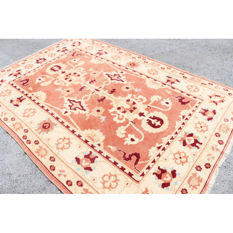 Grand tapis turc Oushak fait à la main en rouge idéal pour la décoration de chambre à coucher biologique