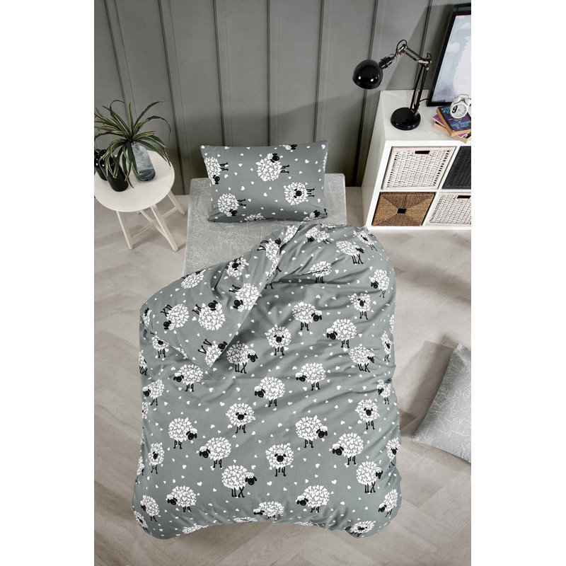 Ensemble de housse de couette luxueuse double, blanc, gris et noir, 79 po x 79 po | 65% coton / 35% polyester, 120 fils | Comprend 2 taies d'oreiller (31,5 po x 31,5 po) | Lavable à la machine, impression élégante de pigments, design élégant