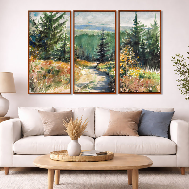 «Little Road In Mountain Landscape», ensemble d'art mural sur toile encadré champêtre, Brun, H 40 po x l 60 po