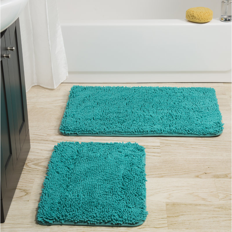 Plymouth Home 2 Piece Bathroom Rug Set - 32x21 Inch and 24x17 Inch Memory Foam Bath Mats with Chenille Shag Top for Stylish Bathroom Decor - Machine Washable Bath Rugs 