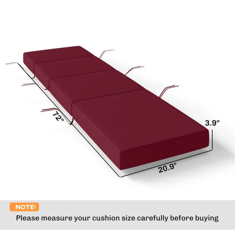 Red 4 Inch Thick Outdoor Chaise Lounge Cushion, 21 x 72 Inch Weather Resistant Patio Chair Pad with Fastening Ties