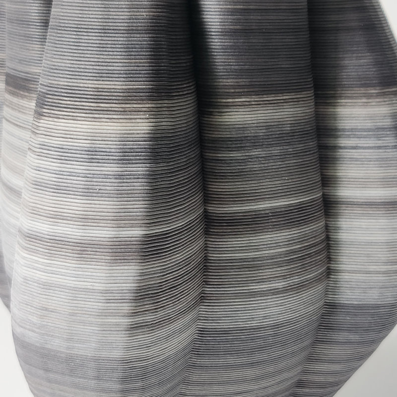 Karly Stoneware Vase With Artistic Contoured Silhouette And Ribbed Textured Form Sculpted From Layered Ceramic Material