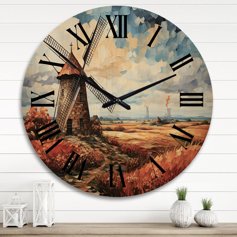 Countryside the Old Windmill IV - Countryside Oversized Wood Wall Clock, Extra Large