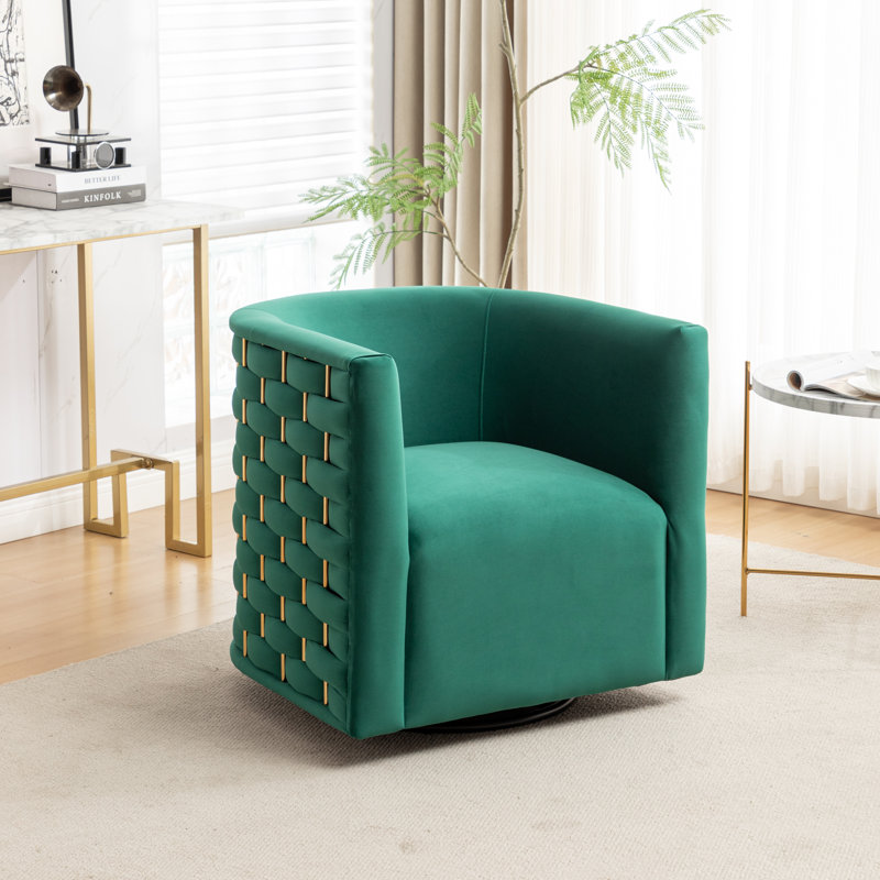 Occie Velvet Swivel Barrel Chair, Dark Green