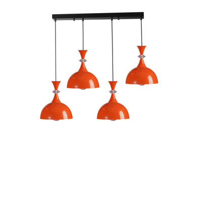 Luminaire de lustre réglable moderne, corps en métal, orange et noir, plaque de base 7,9 x 5,9 x 1,2 pouces | Hauteur réglable de 7,9 à 27,6 pouces | 4 x douilles E27 (40 W maximum, ampoules non incluses) | Décoration élégante pour la salle à manger et l'espace de vie