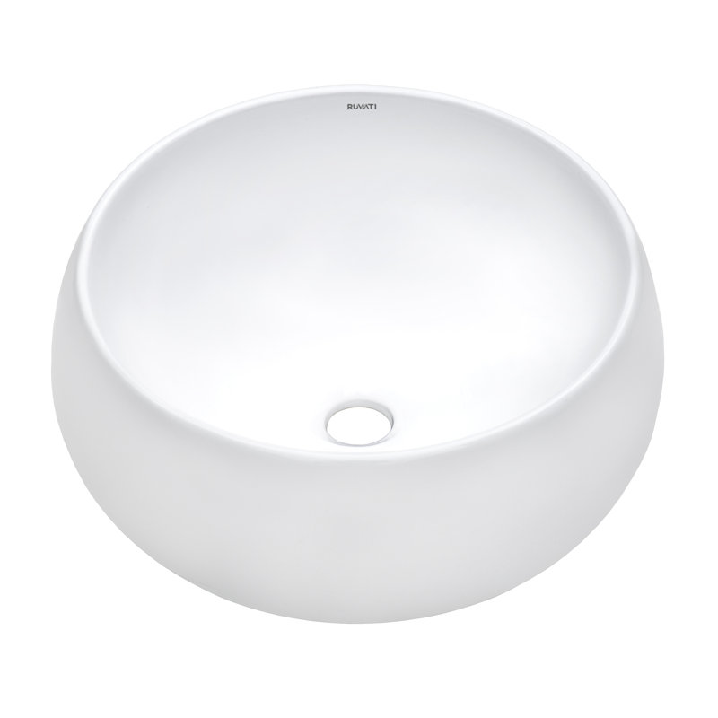 Ruvati Bathroom Vessel Sink Round White Circular Above Counter Porcelain Ceramic, 15.75" L x 15.75" W x 6.25" D