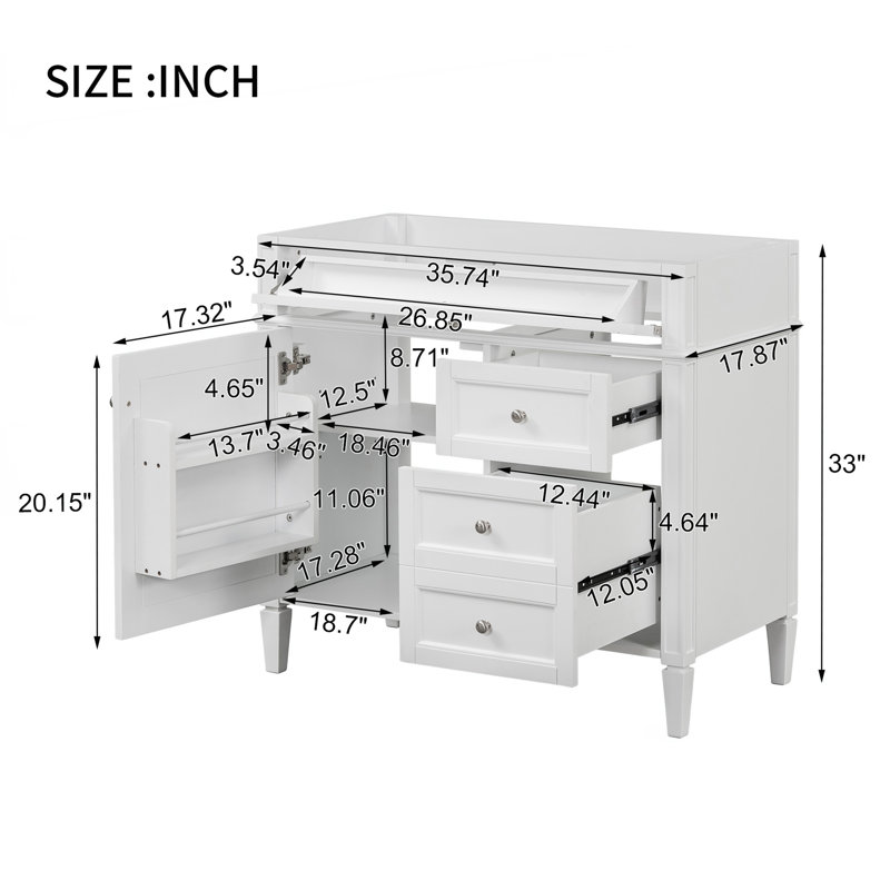 Meuble-lavabo 36 po sans lavabo supérieur, Blanc