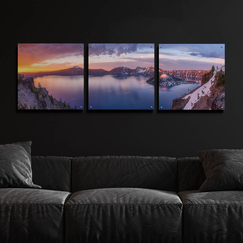 «Epic Art», «Volcanic Sunset» par Darren White, ensemble d'art mural en verre acrylique, ensemble de 3 pièces