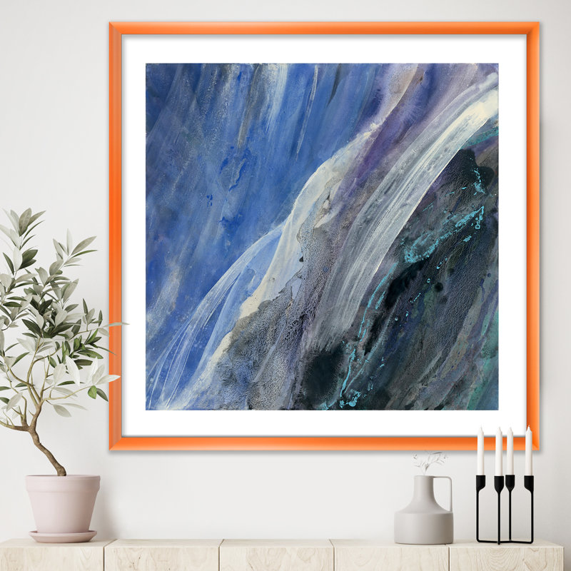 «Black and Blue Abstract Water Painting», reproduction d'art sur toile, H 16 po x l 16 po x P 1 po, Cadre orangé
