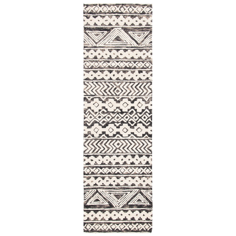 Tapis ivoire / gris en laine / coton touffeté à la main Ramona, Tapis de couloir 2 pi 3 po x 6 pi