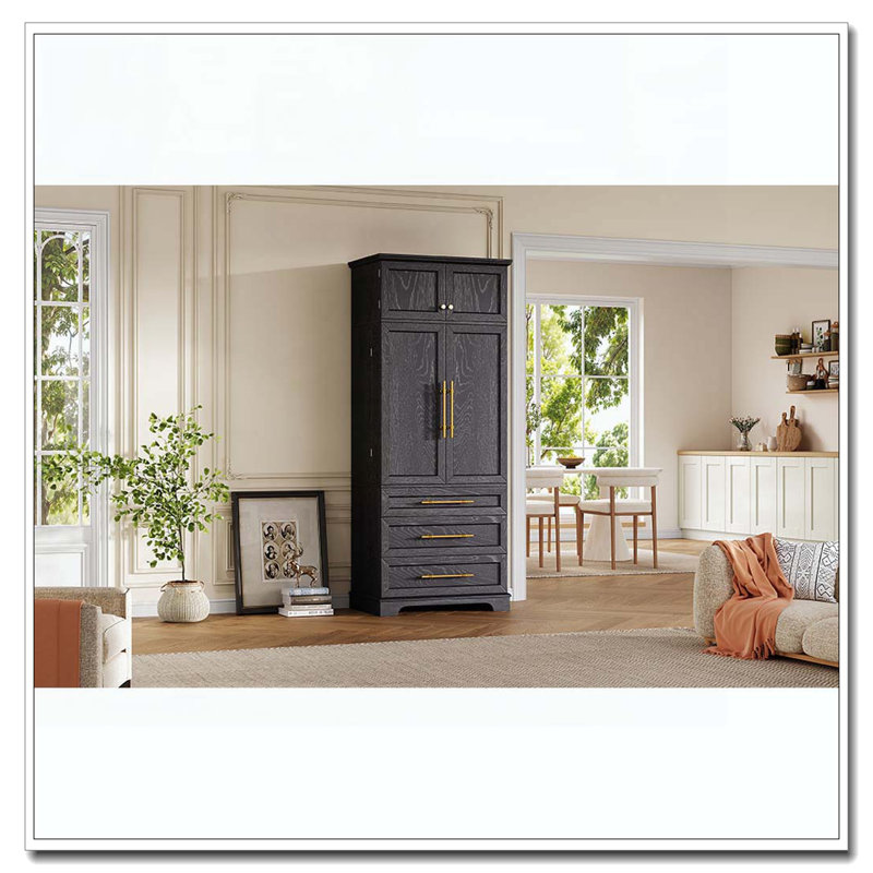 Armoire de cuisine de campagne de 78,2 po de hauteur avec 8 tablettes de porte, armoire de rangement avec 3 tablettes réglables, 3 grands tiroirs,