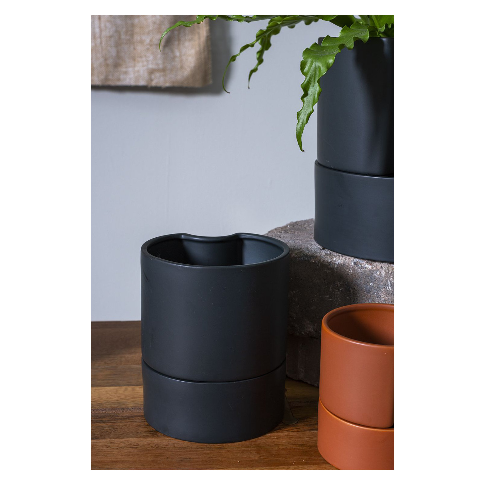 Patti Handmade Ceramic Pot Planter, Black, 7" H x 6" W x 6" D