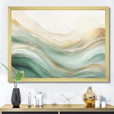 Or et vert, douce vague fusion I - formes abstraites grand art mural