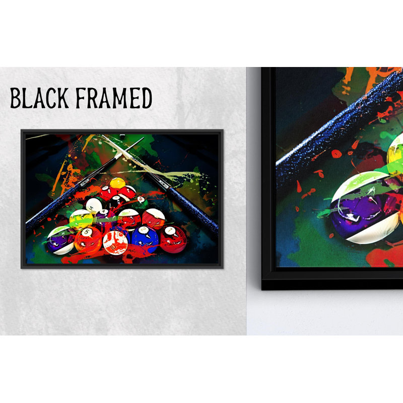 Reproduction d'art sur toile imprimée - décor de thème de billard en verre moderne, toile noire encadrée 1P