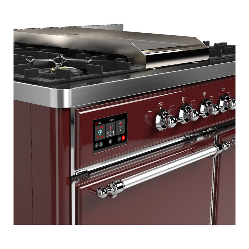 Majestic III Series 40 Inch Dual Fuel Range with 6 Sealed Burners, Griddle, in White (Natural Gas, Copper Trim), Burgundy