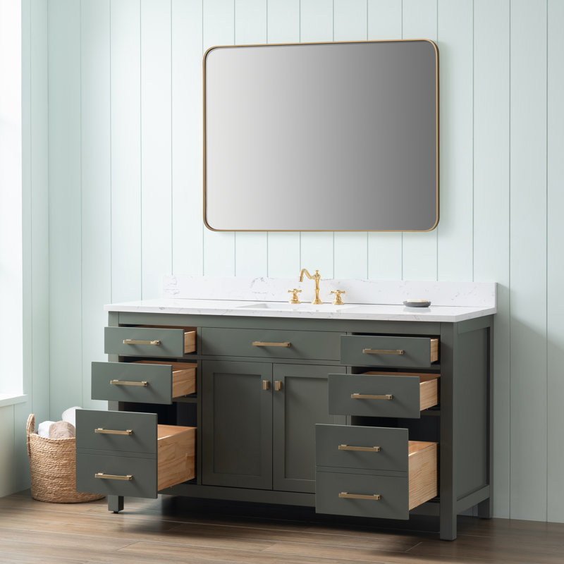 Ajhane 60" Single Bathroom Vanity Set, Vintage Green/Brushed Gold