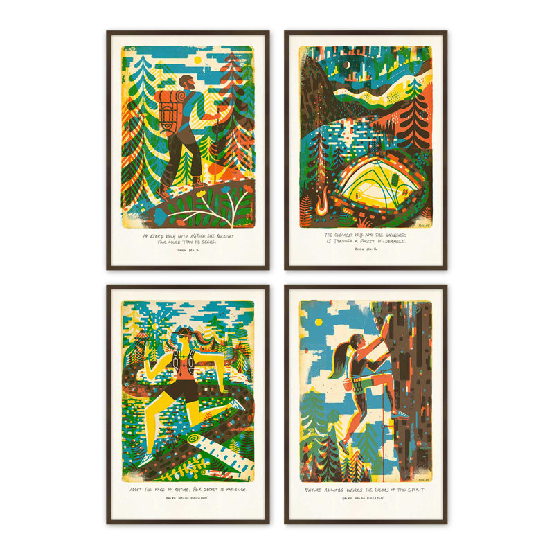 Ensemble de 4 impressions «Take the Long Way», 36 po x 24 po, Impression encadrée, Brun Belvinder