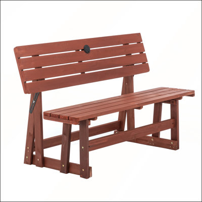 2-in-1 Convertible Bench Picnic Dining Set with Backrest & Umbrella Hole for Backyard, Patio, Garden, Park Walkway