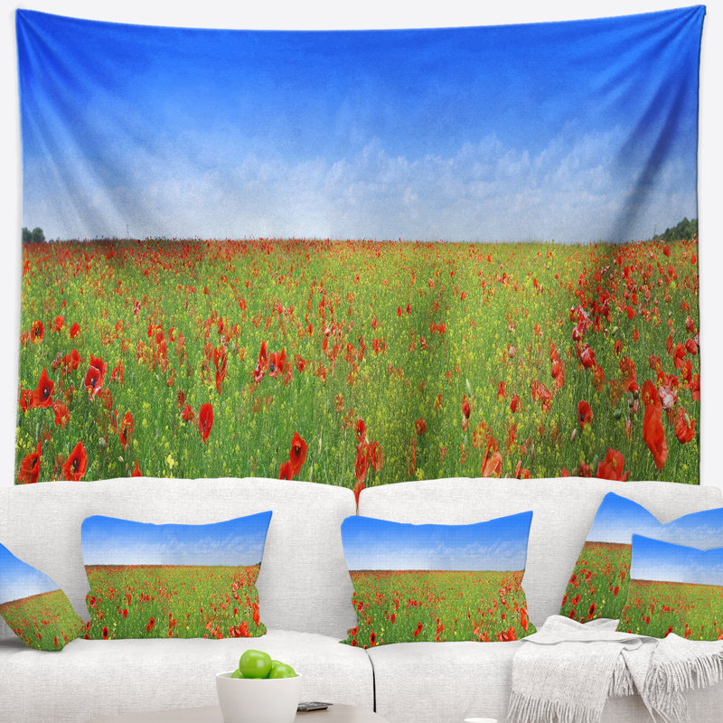 Tapisserie paysage paysage de coquelicots, H 68 po x l 80 po