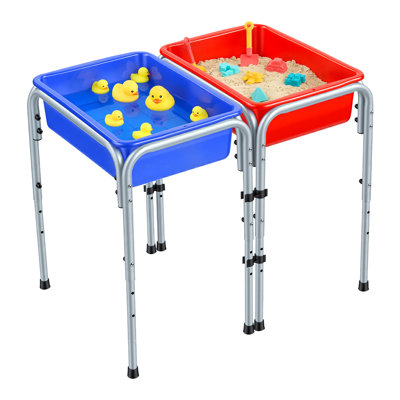 Table de jeu sensorielle pour tout-petits, enfants, station de jeu réglable à 2 stations sable et eau avec bacs de rangement amovibles et pieds antidérapants, structure en acier au carbone, coins arrondis, pour les garçons et les filles qui explorent