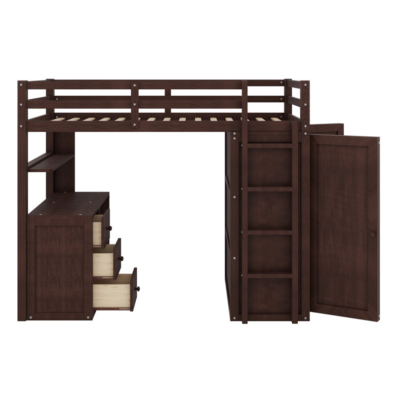 Jarrison Kids Twin Loft Bed with Drawers, Espresso