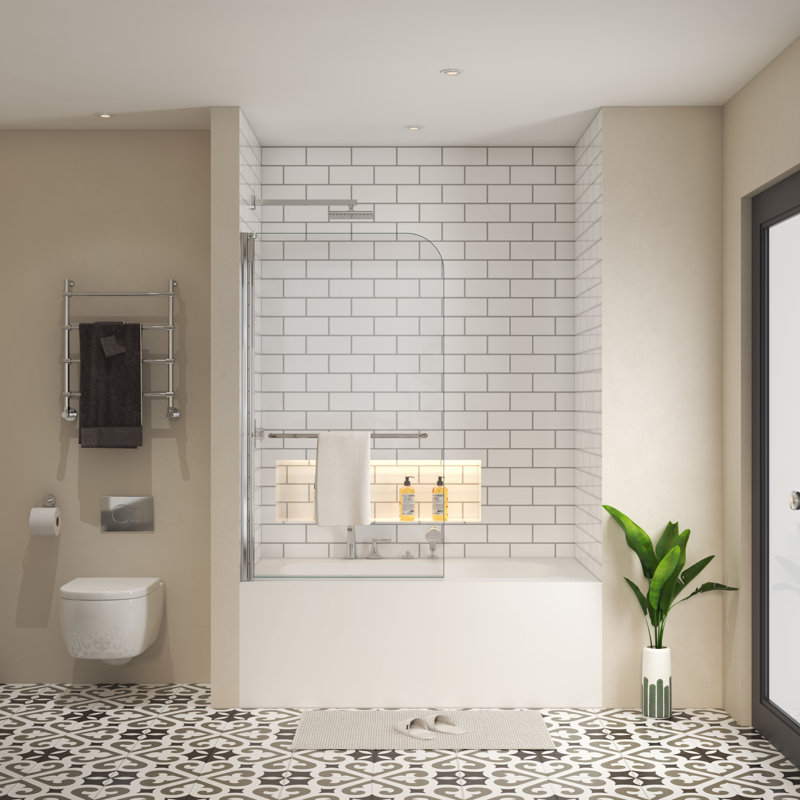 34" x 58" Chrome Aluminum Framed Clear Glass Tub Door
