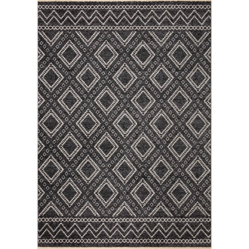 Vance Charcoal and Dove Geometric Synthetic Square Rug Sample