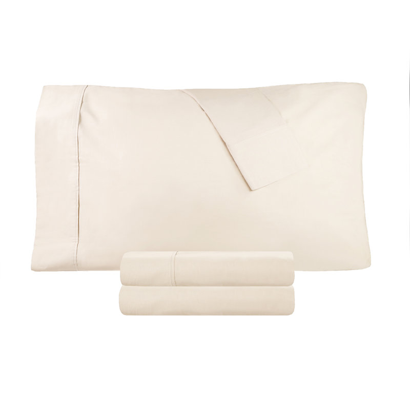Percale Cotton Woven 300 Thread Count Sheet Set, Ivory, King Sheet Set + 1 Fitted Sheet + 2 Pillowcases