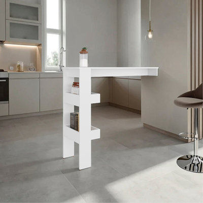 Table de bar H 43,1 po, 3 tablettes, blanc - Cuisine