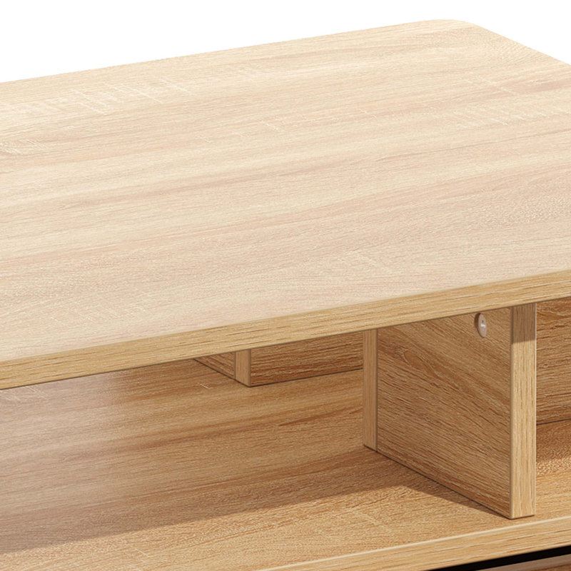 Modern Farmhouse LED Coffee Table With 4 Drawers, Natural Wood