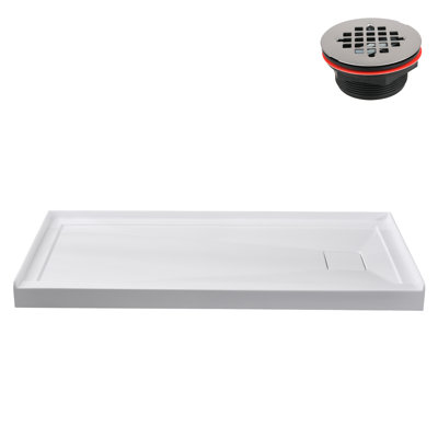 Base de douche 60 po x 32 po en alcôve en acrylique blanc brillant avec bonde droite, bonde incluse