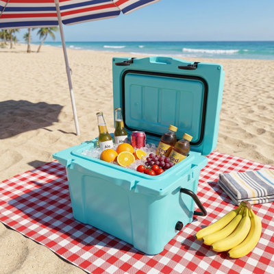 Glacière 25QT avec ouvre-bouteille et porte-gobelet, glacière portative isolée pour la plage, le camping, la pêche, les voyages
