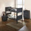 Lit simple superposé au-dessus de style transitionnel avec bois franc massif brun anthracite réversible, conception à lattes, tête de lit à panneaux et joint, bois franc de décoration de chambre à coucher avec brun et transformation en insert