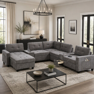 104" L-shaped Sectional Sofa with Movable Ottoman