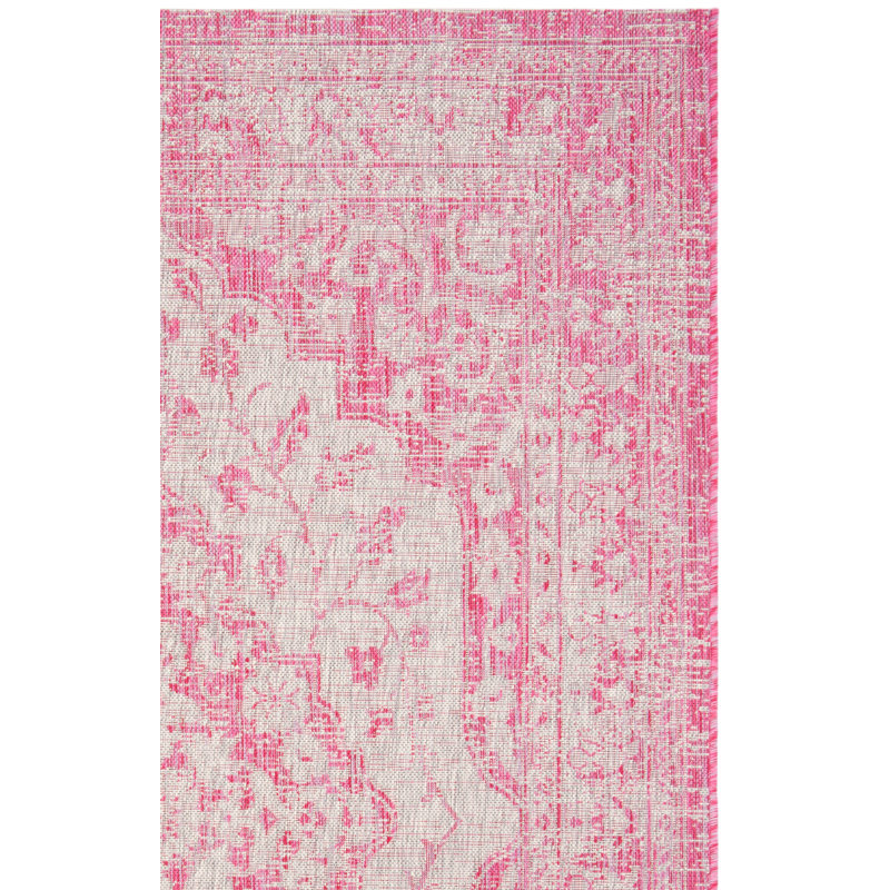 Tapis intérieur / extérieur rose / crème Arneshia, Rectangle 2 pi 7 po x 5 pi