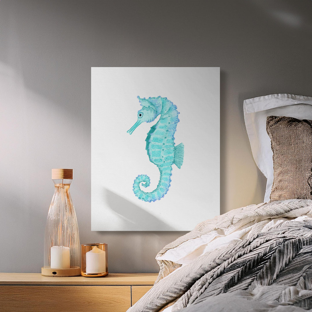 Blue Watercolor Seahorse Canvas Wall Art