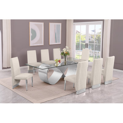 Ensemble de salle à manger en verre trempé avec chaises d'appoint en tissu Boucle