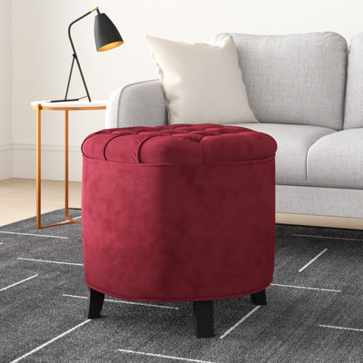 Alethea Velvet Tufted Round Solid Colour Ottoman with Storage