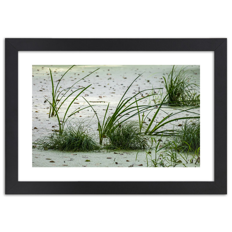 Beach Sand, Grass Green 1 Piece Single Picture Frame Wall Art, 70cm H x 100cm W, Black
