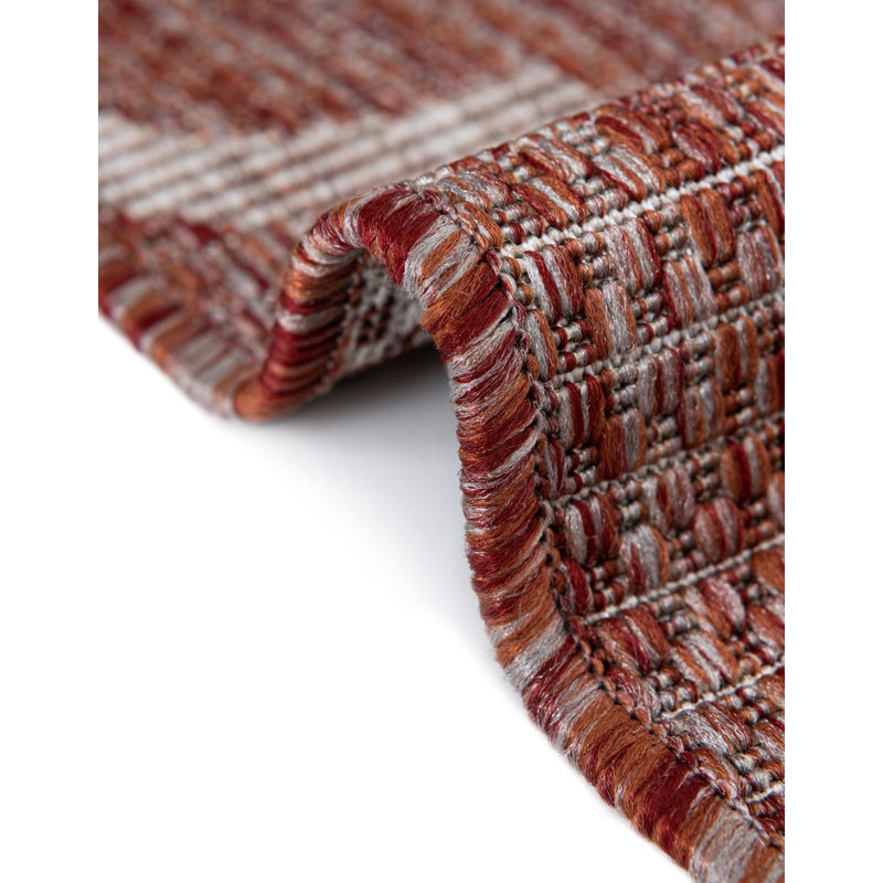 Geometric Rust Red Indoor / Outdoor Area Rug, Square 13'1"