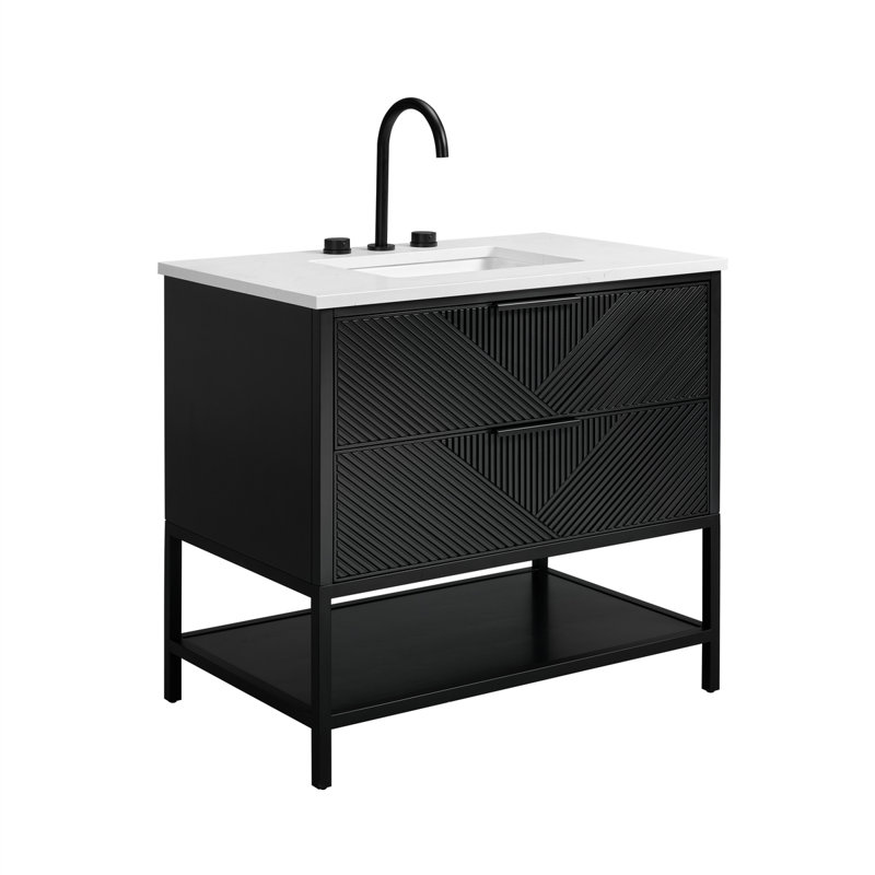 Diamond 36'' W Single Vanity, Charcoal Black, Brushed Nickel, Calacatta Quartz