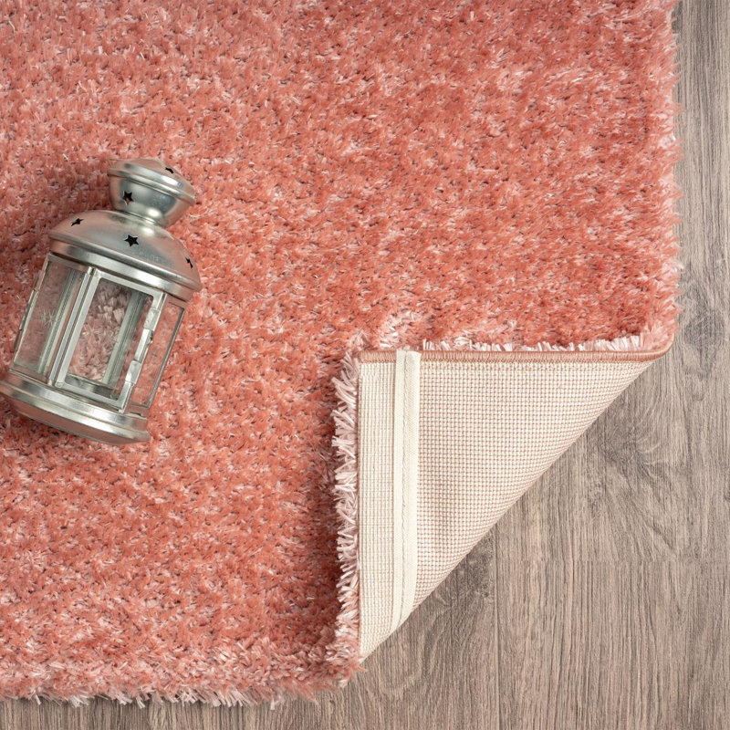 Tapis de couleur unie en polypropylène tissé à la machine en rose, Rectangle 5 pi x 7 pi